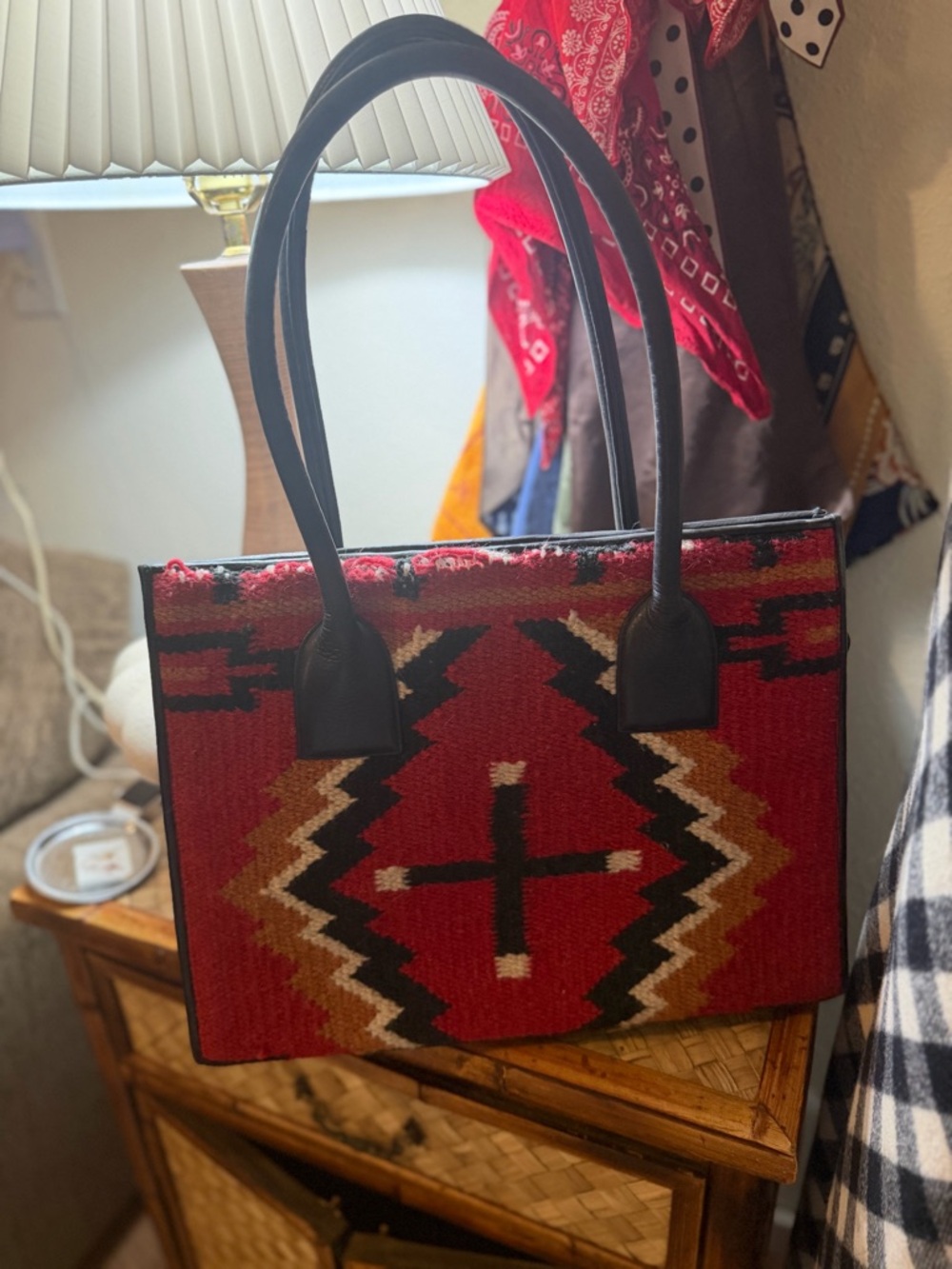 Juan Antonio Wool Native Blanket Tote Bag with Black Handles & Wallet